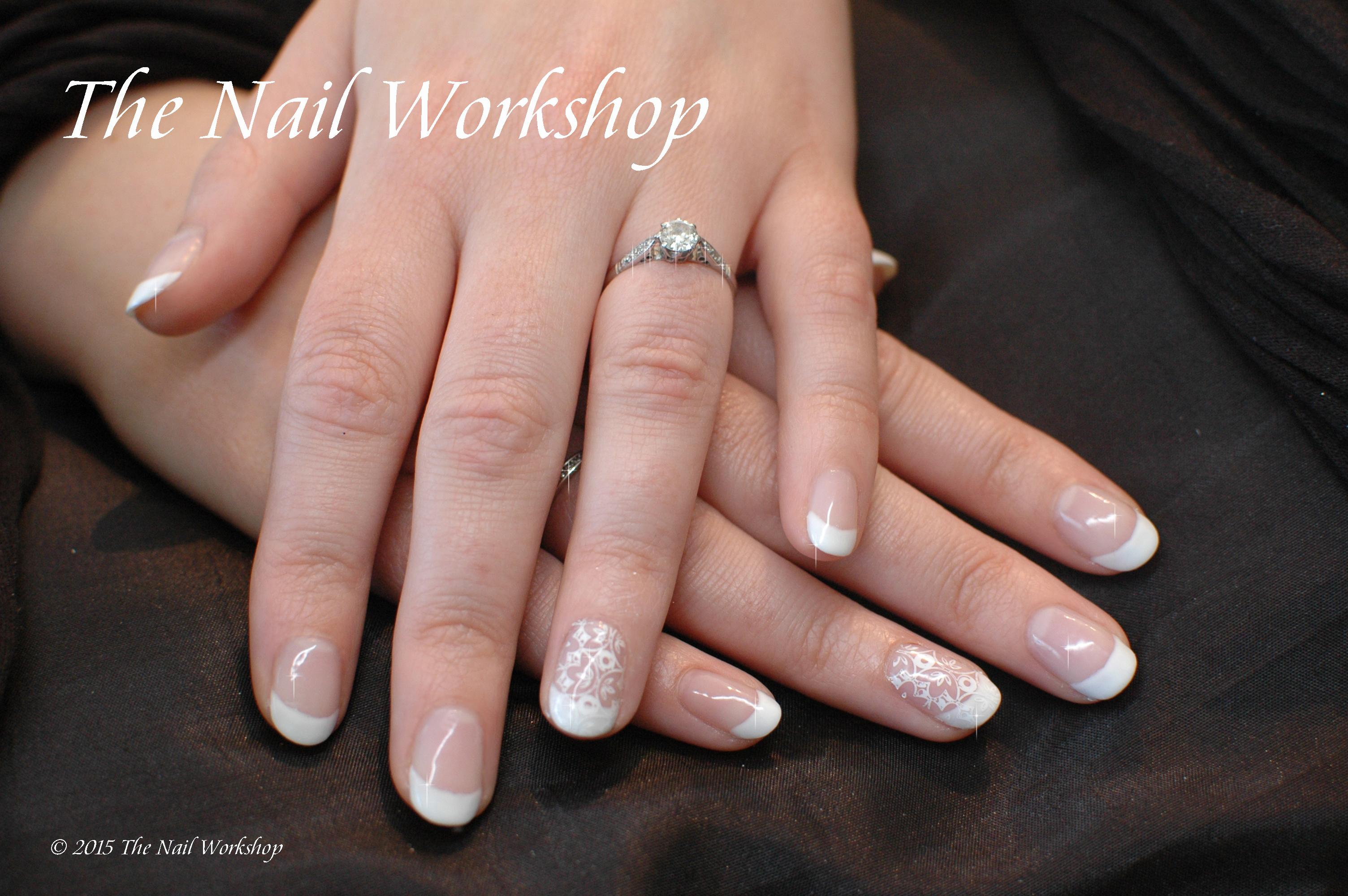 Wedding Nails Natural French with lace stamping